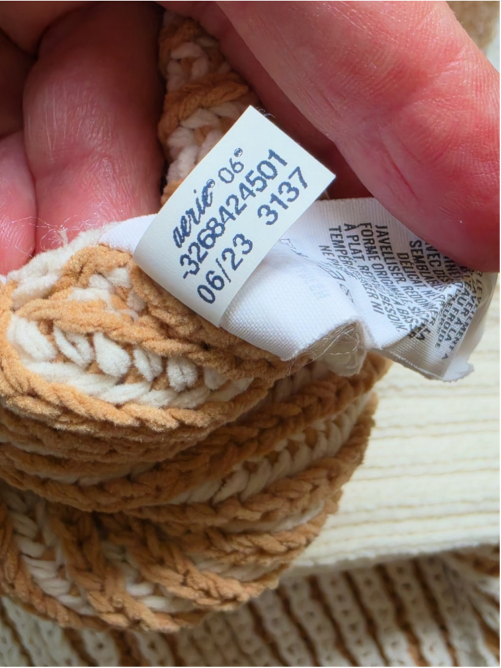 aerie Cream and Tan Striped Ribbed Crewneck Sweater - Picture 8 of 13